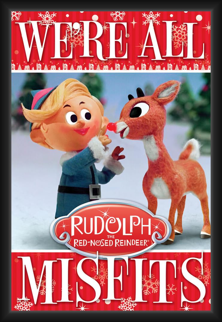 Poster Rudolph We're All Misfits Here avec cadre bois robuste plexiglas