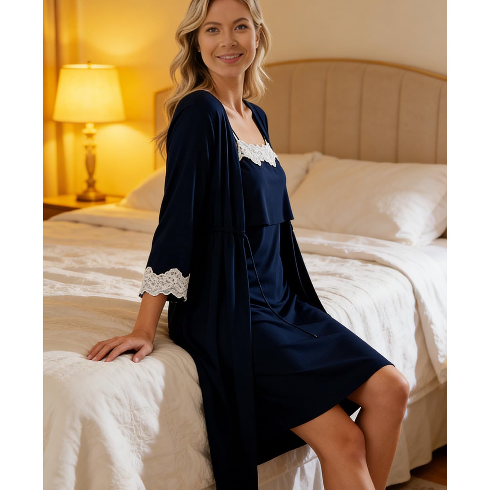 Camisón con aberturas laterales, tela suave para embarazo y posparto, cómoda bata de maternidad