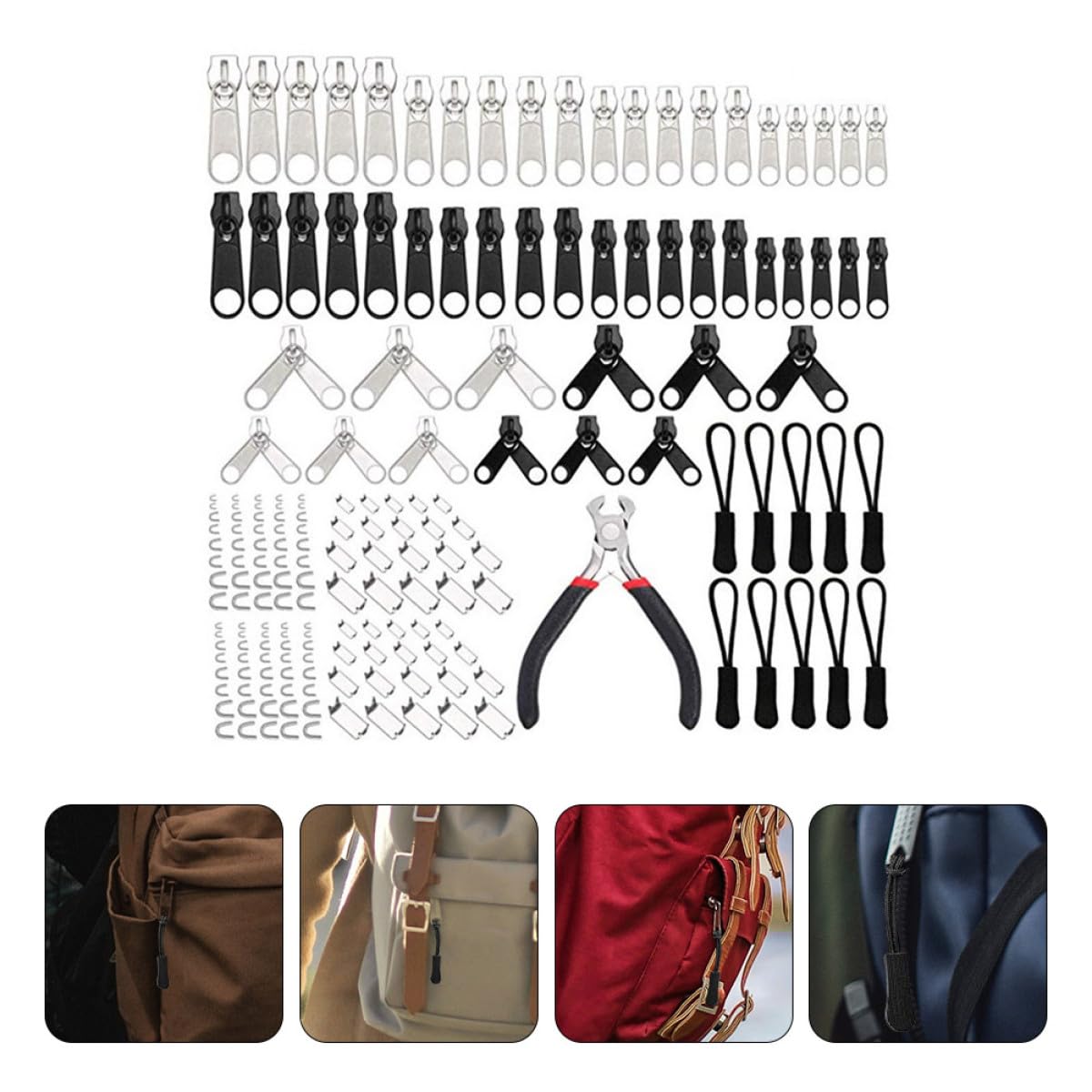 Kit de Reparación de Cremallera con Tirador de Extensión 183 Piezas | Mochila y Cierre, Combinaciones de Varias Medidas, Aleación y Nylon, Uso Doméstico de Reparación