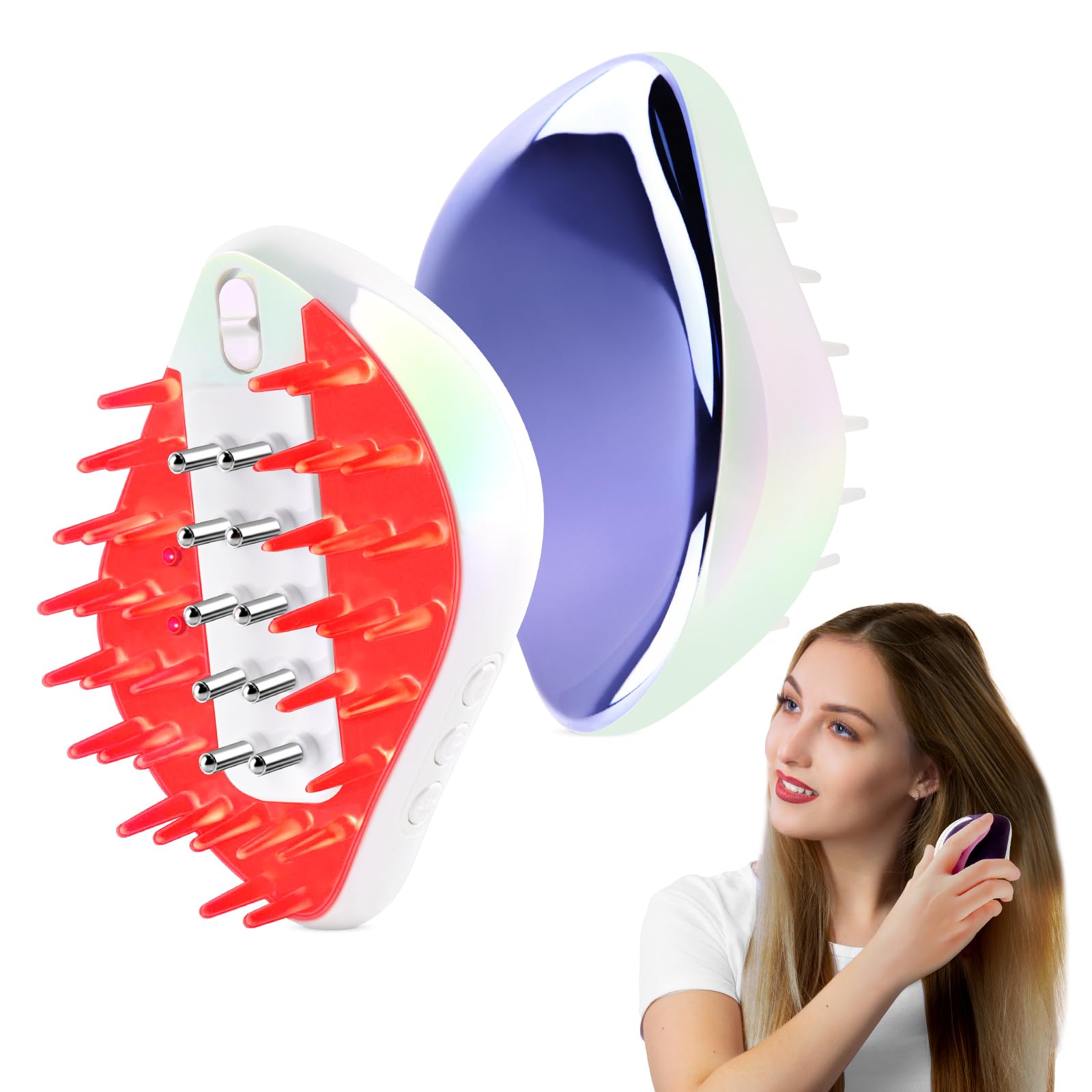 USUIELIGHT LLLT 2-in-1 Scalp Massage Brush and Hair Oil Applicator, LLLT 655NM Red Light 460NM Blue Light Head Massager 3 Modes Vibration Massage Hair Growth Comb for Hair Growth, Reduces Hair Loss