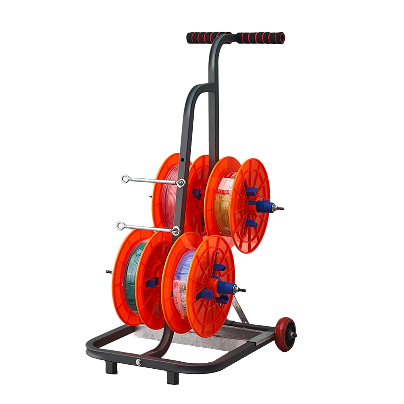 ZFUCMAYL Wire Spool Rack,Wire/Cable Dispenser with Wheels,4/6 Axle Cable Caddy,with Tool Box,Wire Pulling Tools for Wire Pullers and Duct Reels(with Tool Box,4 Reel)