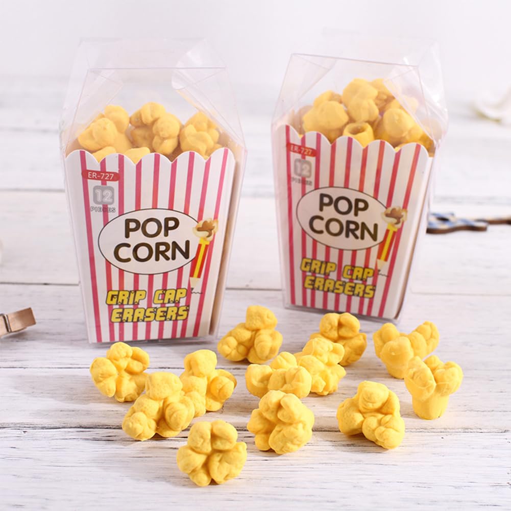 Popcorn Pencil Eraser Set Cute Eraser Caps Fun Erasers Gifts Prizes for Student Classroom Office Pencil Erasers 2Box (Approximately 20-24 Units)