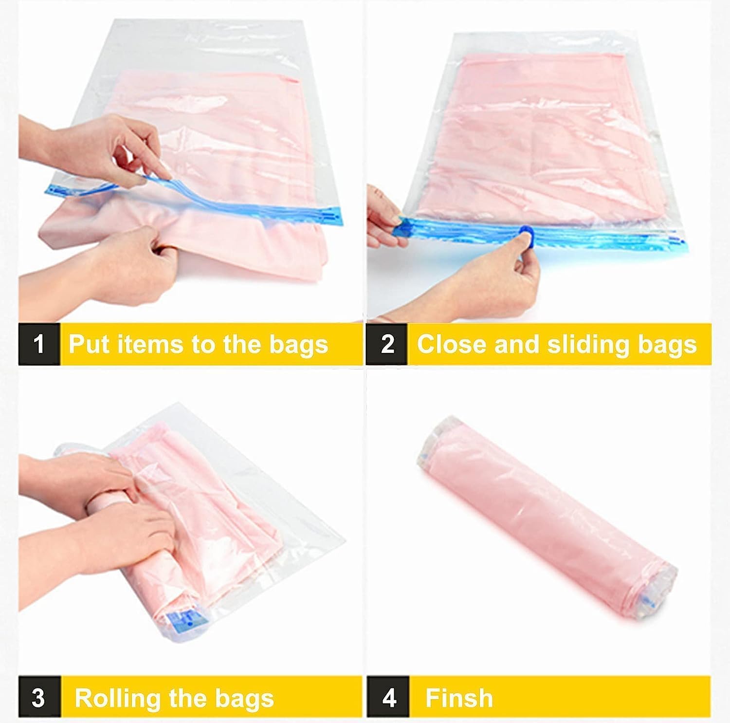 ZWMYF Small Vacuum Storage Bag, Roll-up Storage Bags, 12 Pack Travel Compression Bags, No Pump or Vacuum Needed - Image 2