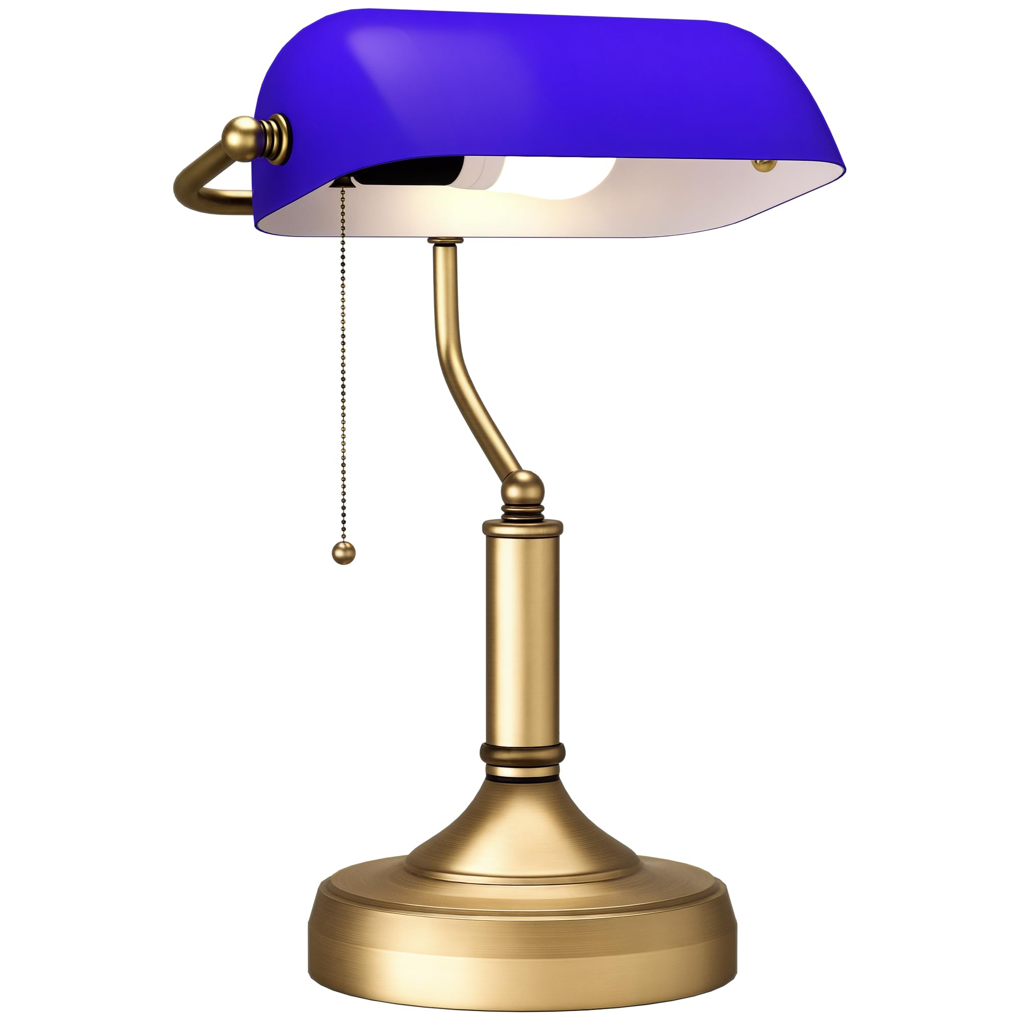 Portland Blue And Antique Bronze Tone Base Bankers Style Table Lamp