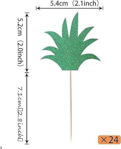 Miniatura 4 de Confetti! Decoración para cupcakes de hojas de piña, paquete de 36 palillos de hojas de piña verdes con purpurina para verano, temática tropical,