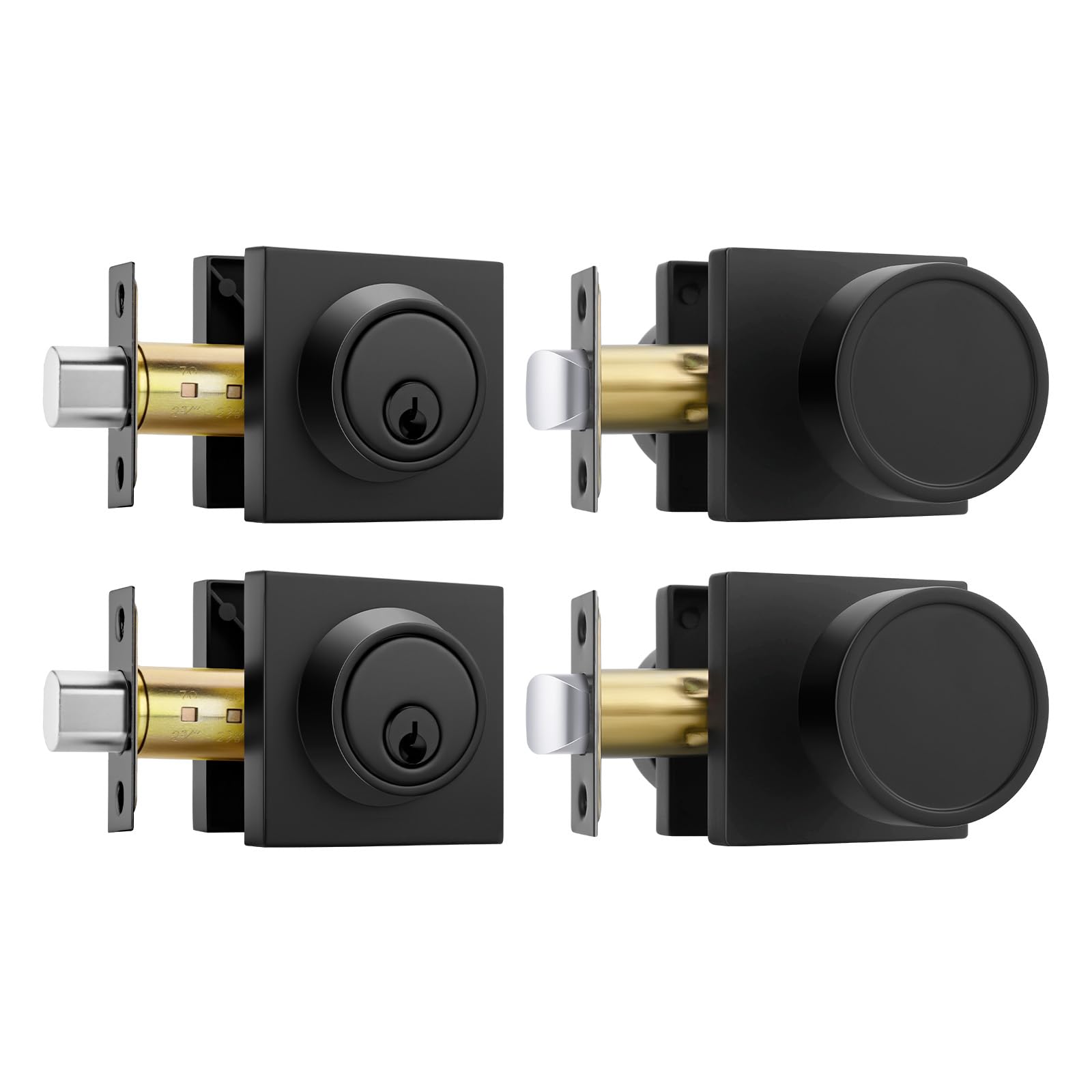 Goldenwarm Black Privacy Door Knobs and Deadbolt Set, Zinc Alloy 2 Pack