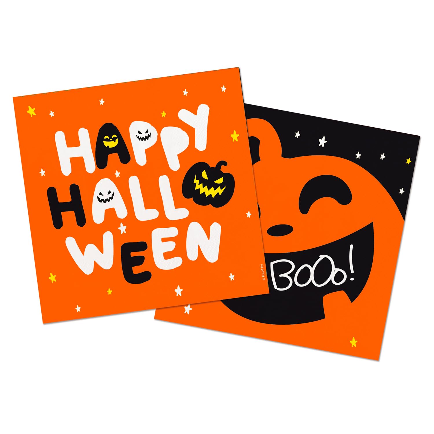 Folat 23868 23868-Happy Booo-Halloween Party Napkins, Pack of 20, Printed Napkins, 30 x 30 cm with Happy Halloween, Pumpkin Bar Decor Party Supplies, Trick or Treat, Multicoloured