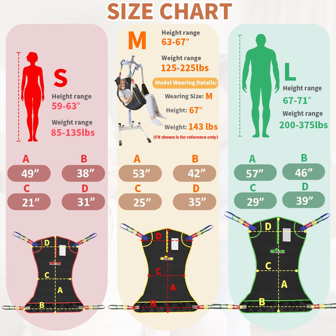 EZ Assistive Hoyer - Eslinga universal de elevación de cuerpo completo para pacientes, para posicionamiento de cama y baño, correa de transferencia para ancianos, postrado en cama (negro, grande)