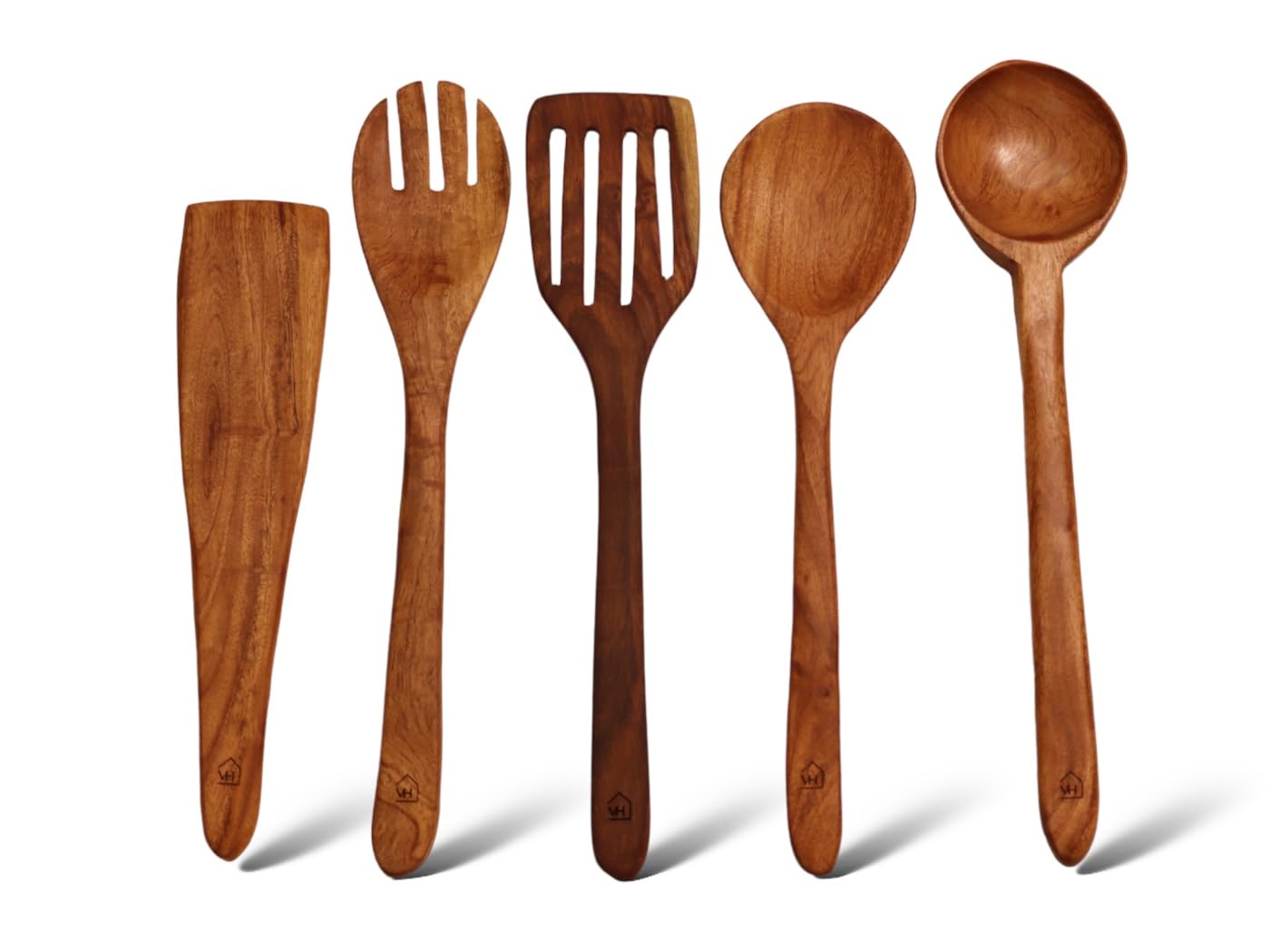 Vesta Homes Neem Wood Spoon, Compact Flip, Spatula/Ladle for Cooking Dosa,Roti,Chapati, Soup and Vegetables | Premium Wooden Kitchen Tools | No Polish | Non-Stick | Handcarved (Set of 5) (B0C9HDZ6GX) Amazon Price History, Amazon Price Tracker