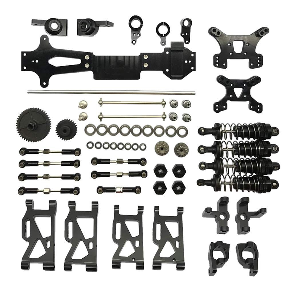 49 Stück RC Auto Teile Ersatzteile Metall Differenzial Stoßdämpfer Lenkungsnabe für Reparatur Und Zubehör Wltoys 14400, Schwarz, wie Beschreibung