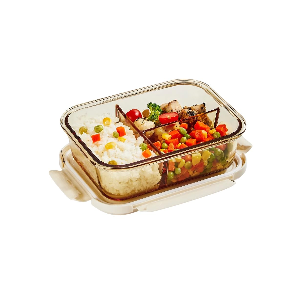 Boîte à goûter en verre compatible micro-ondes avec 3/2/0 compartiments et sac isotherme | Fermeture sur 4 côtés | Verre borosilicate + boîtier en polypropylène | Pour professionnels (grand