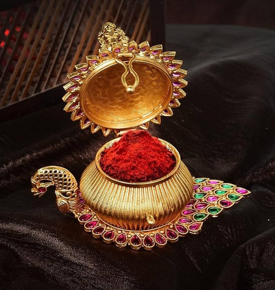 Buy Golden Treasure Kumkum Box Gifts Handicraft from Brass Sindoor