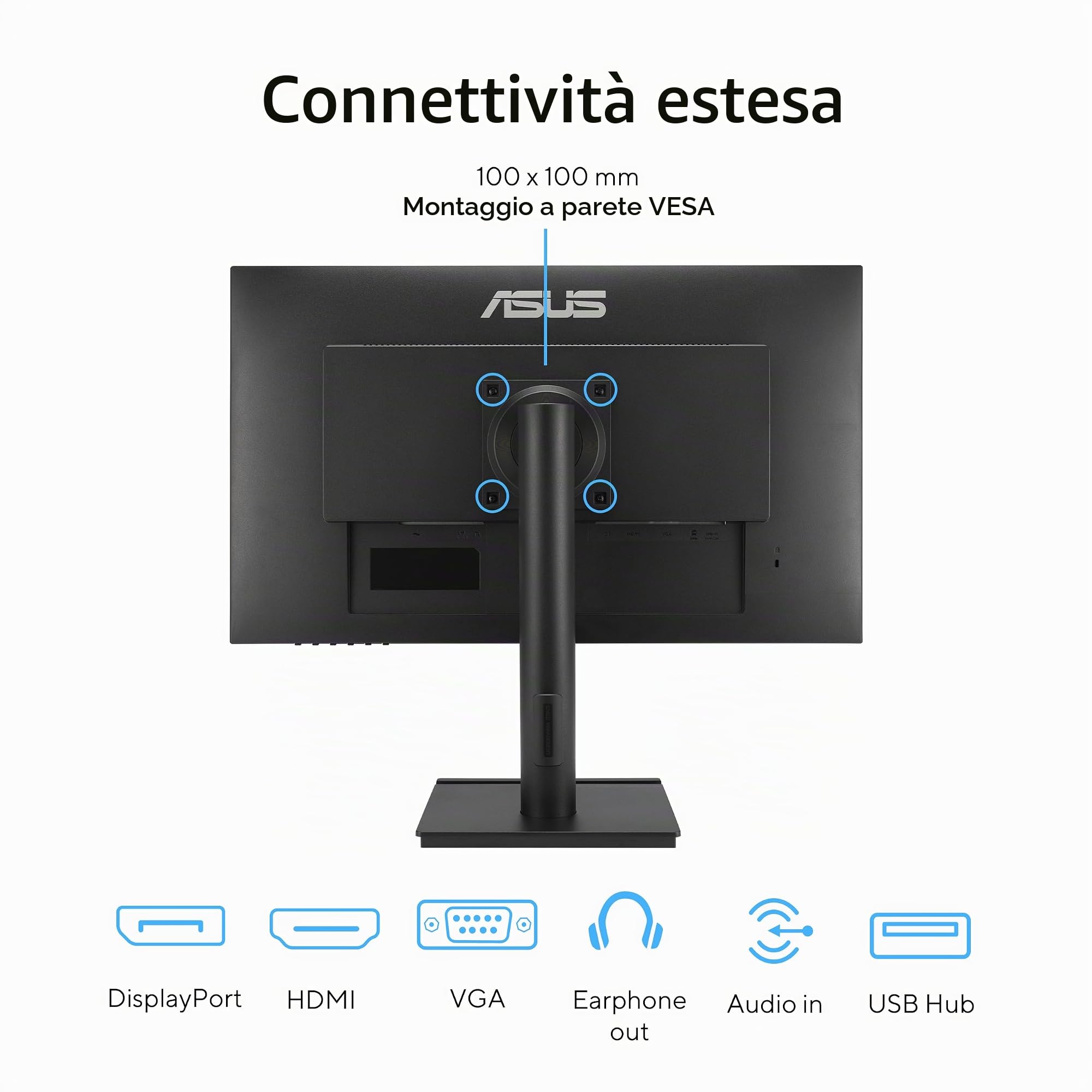 ASUS VA249QG EYE CARE, Monitor Gaming 23,8" FHD WLED/IPS (1920x1080), Nero | Design Senza Cornice, Refresh Rate 1ms MPRT, Adaptive-Sync, HDMI, DisplayPort, VGA, Filtro Luce Blu, Flicker Free