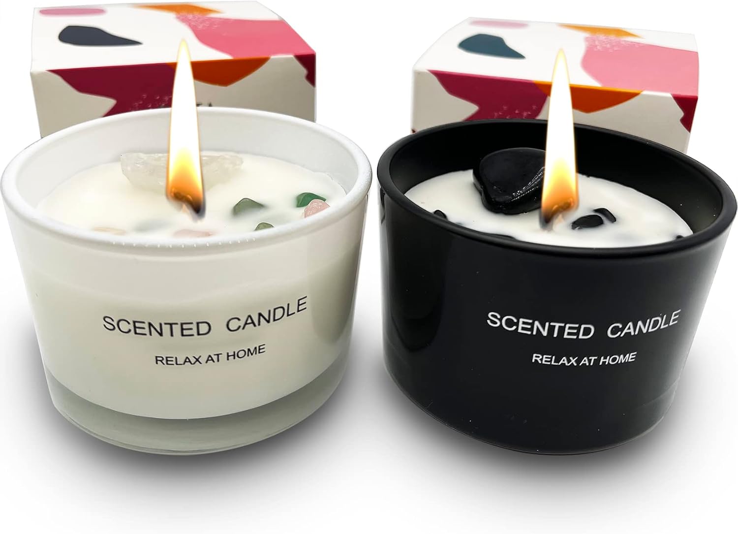 Healing Crystal Candles Chakra Jar Candle Soy Candle Gifts for Women Scented Candle Set 2 Pack Green and Orange