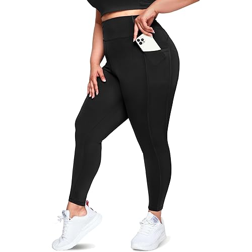 Happy.angel Plus Size Leggings with Pockets for Women, High Waisted Capri Yoga Workout Pants Cropped Tights 3X 4X