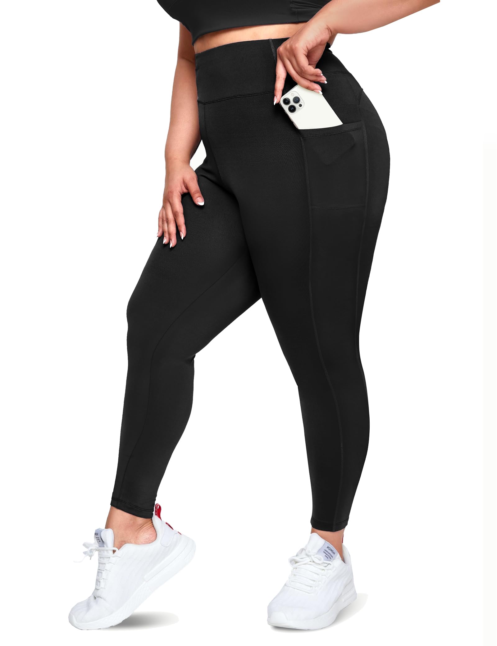 Happy.angel Plus Size Leggings with Pockets for Women, High Waisted Capri Yoga Workout Pants Cropped Tights 3X 4X
