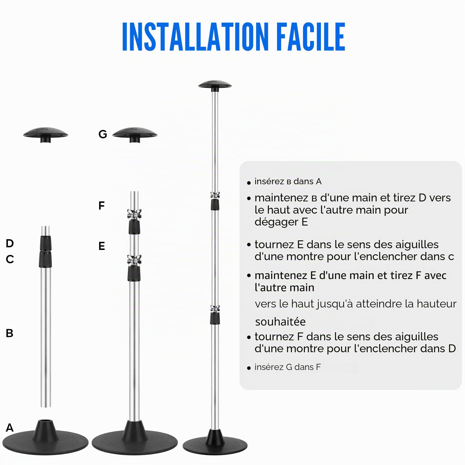 KOMCLUB Support pour Housse de Bateau en Aluminium léger | Perche télescopique en aluminium en 3 parties, dotée d'un système de verrouillage rapide interne robuste