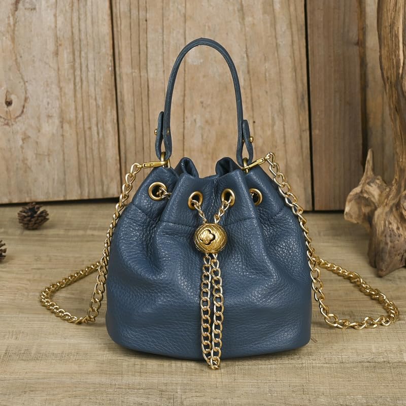 Genuine Leather Bucket Bag Shoulder Bag with Chain Strap for Women3