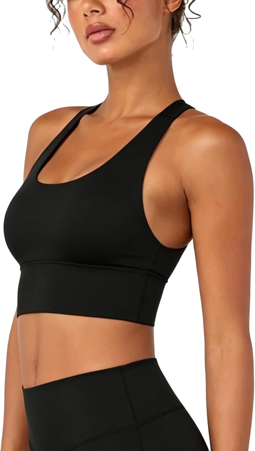 QUOJIZY Strappy Sports Bra Longline Sports Bras for Women Open Back Workout Tops Racerback Sports Bra for Gym Yoga