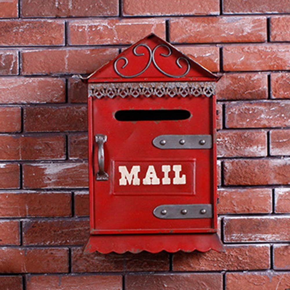Wall-Mounted Letter Box Metal, Iron Mailbox Retro Handmade Creative Home Gardening Decoration Crafts Weatherproof outside Postbox,A