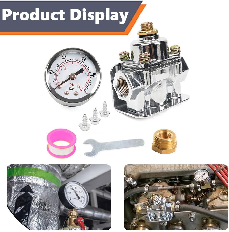 Upgrade Adjustable Fuel Pressure Regulator Carburetor with Gauge, 1-4 PSI, 3/8in NPT, 12-804