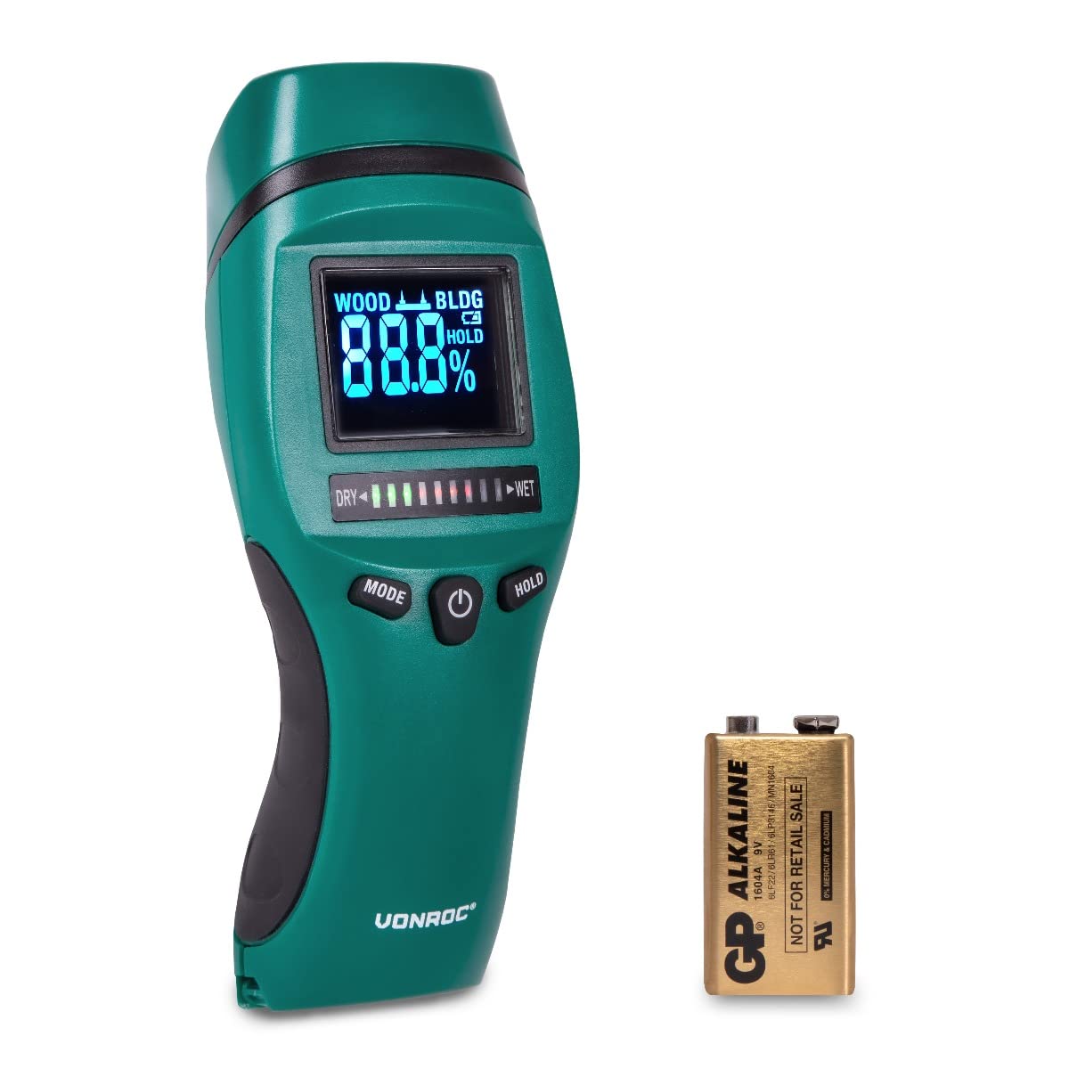VONROC PRO Humidímetro - Pantalla LCD con retroiluminación - Uso profesional y preciso - Medición de humedad y humedad