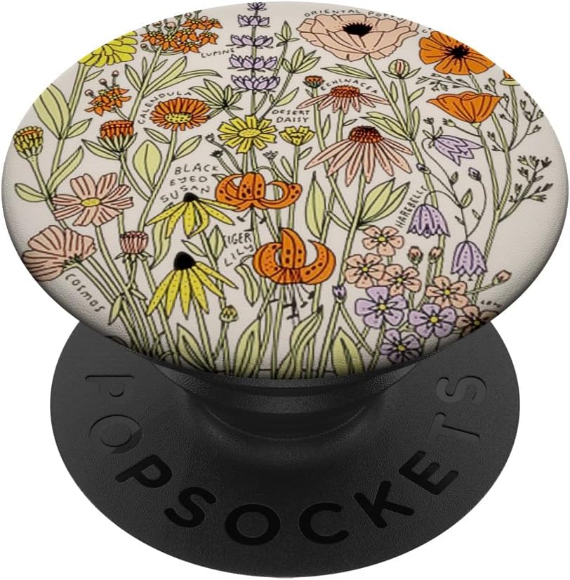 Cute Simple Wildflowers Pattern Design Floral on Beige PopSockets PopWallet for MagSafe