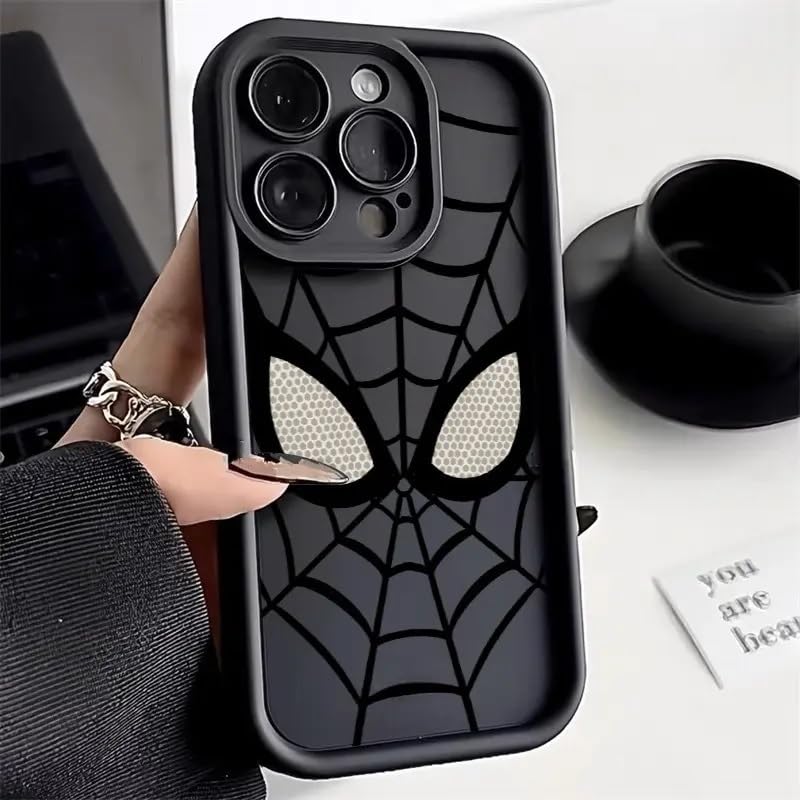 Image of COVERLY Cartoon Back Case Cover Compatible for iPhone 12 Pro | Hot 3D Spidey Face Mask Super Hero | 360 Camera Protection | Spider Cute Cool Fun Soft Liquid Silicone Phone Case Cover (TPU | Black)