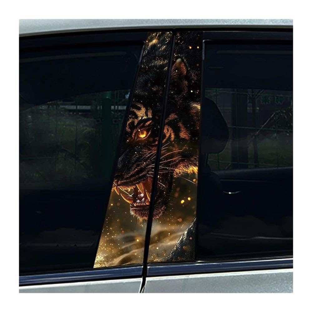 Body Parts 2pcs Car Center Pillar Sticker Graffiti Ferocious Gold Tiger Auto B Pillar Protective Film Decoration(B)