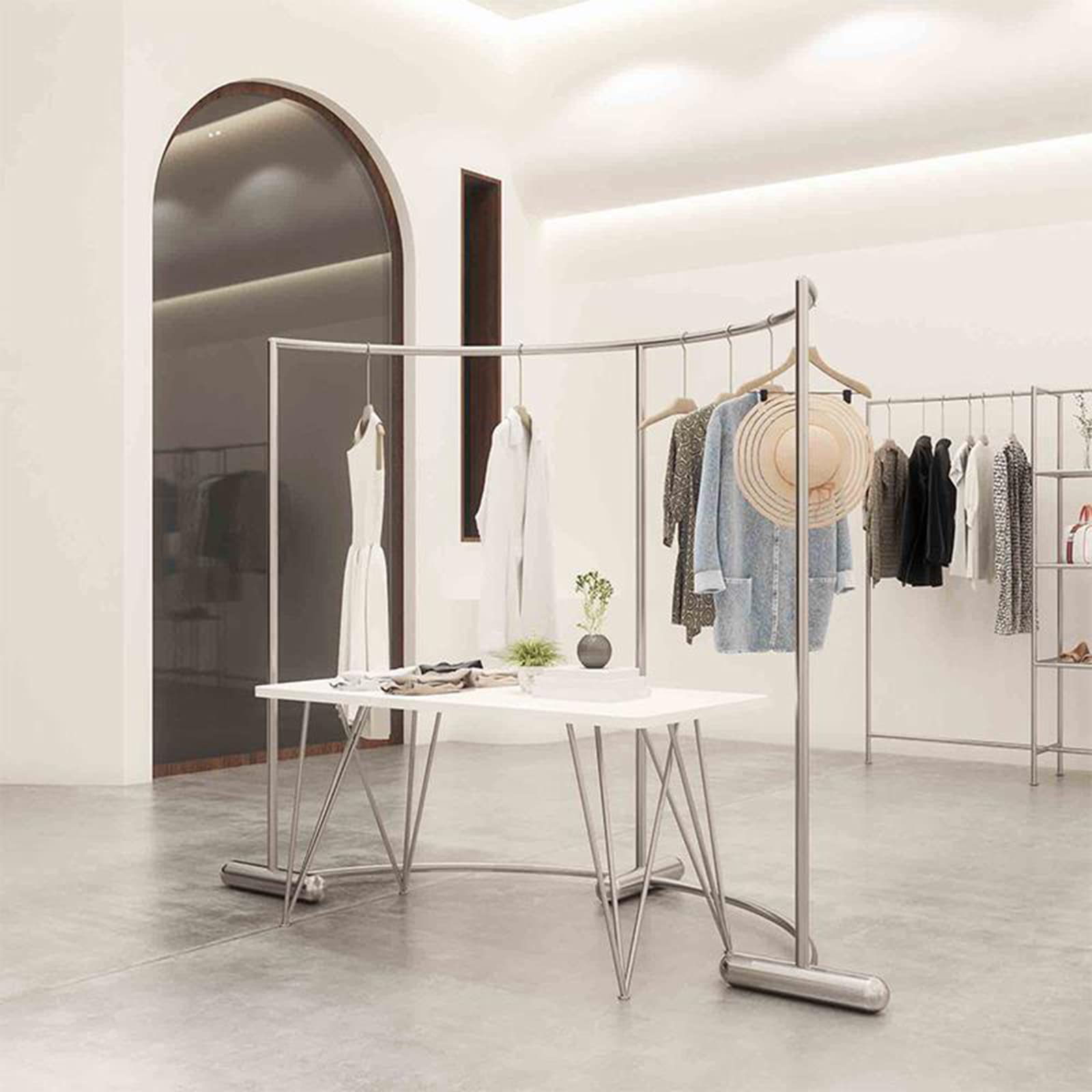Komercyjny stojak na ubrania w kształcie C – stojący stojak podłogowy do butików, sklepów detalicznych i miejsc pracy – stylowe wiszące ubrania nizer