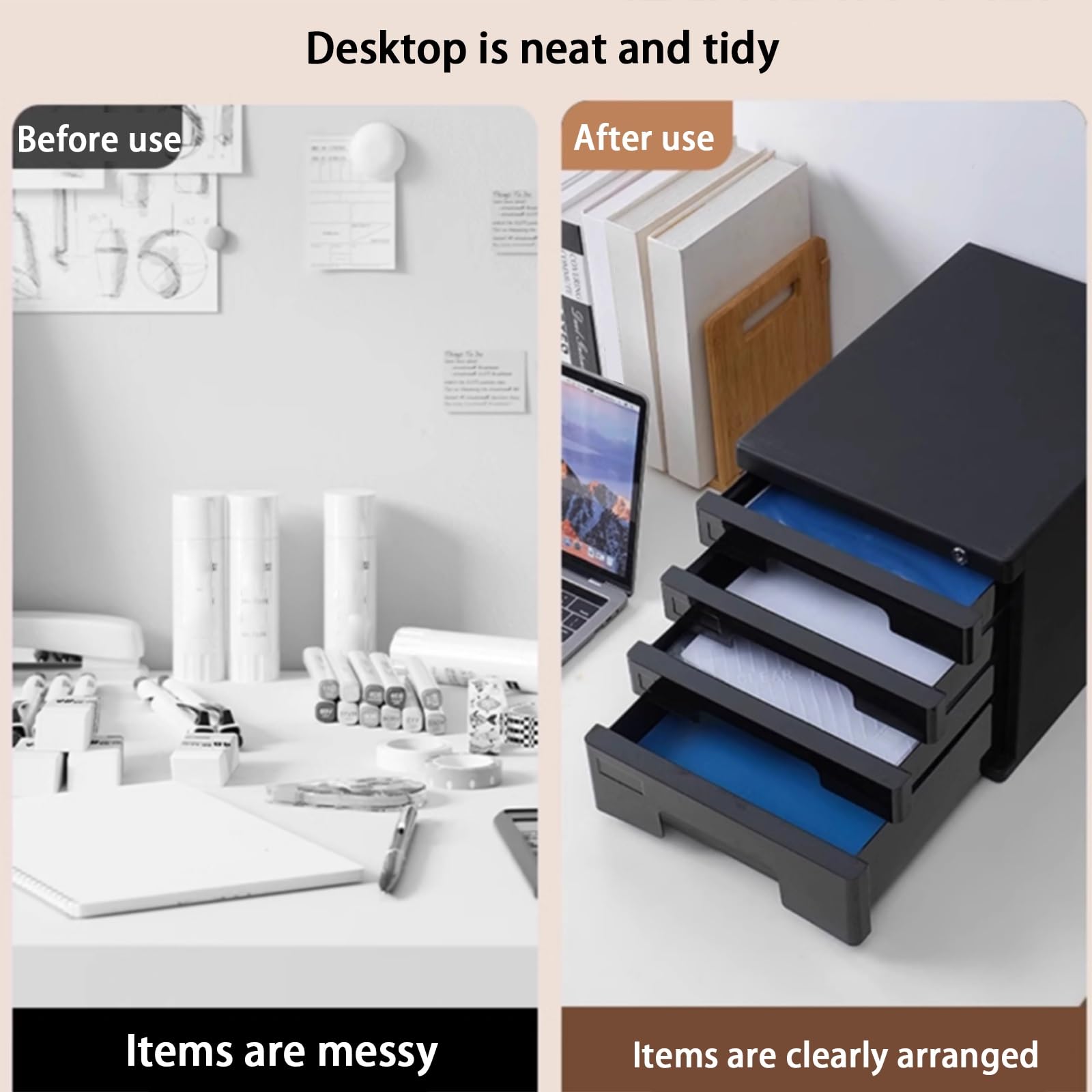 Schedario A4 con serratura per scrivania a 4 strati, multifunzione, con serratura per documenti e accessori, colore grigio, perfetto per ufficio e uso domestico