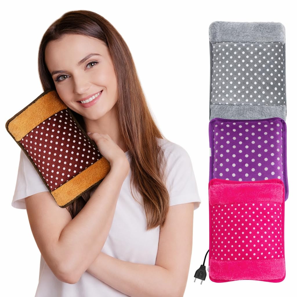 Amster Ultra-Fast Electric Hot Water Bag for Pain Relief – Heats in 2 Minutes – Rechargeable Heating Pad with Soft Velvet Cover for Cramps, Back Pain & Sports Injuries – Leak-Proof & Portable (PACK OF 1)