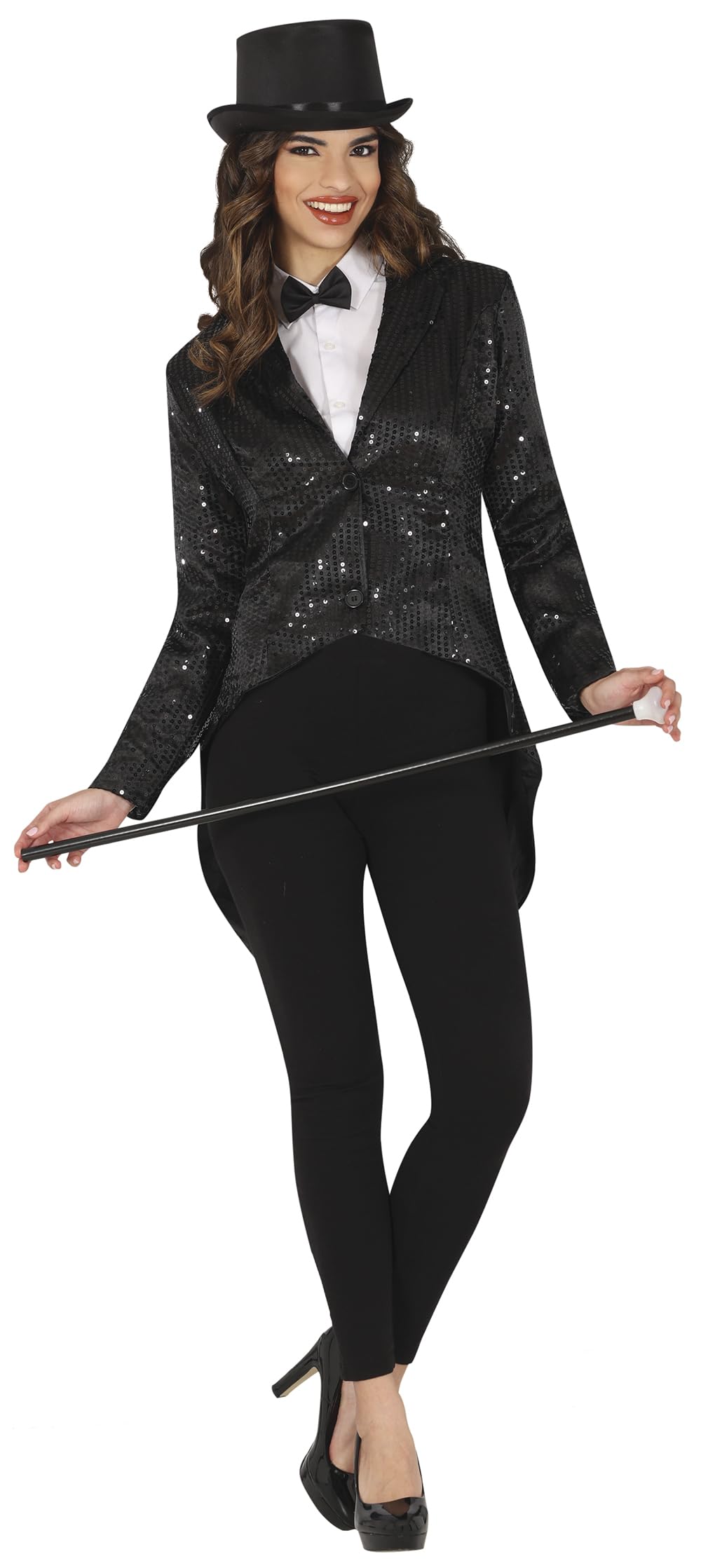 FIESTAS GUIRCA Black Sequin Tailcoat Fancy Dress Women - Fancy Black Tail Coat Jacket Women - Shiny Tuxedo Tails Blazer Fancy Dress Costumes for Women Size L