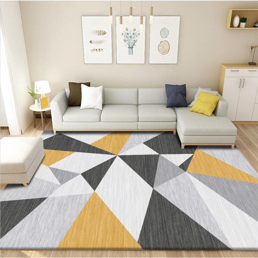 Tapis losange et triangle moderne minimaliste gris jaune 60x90