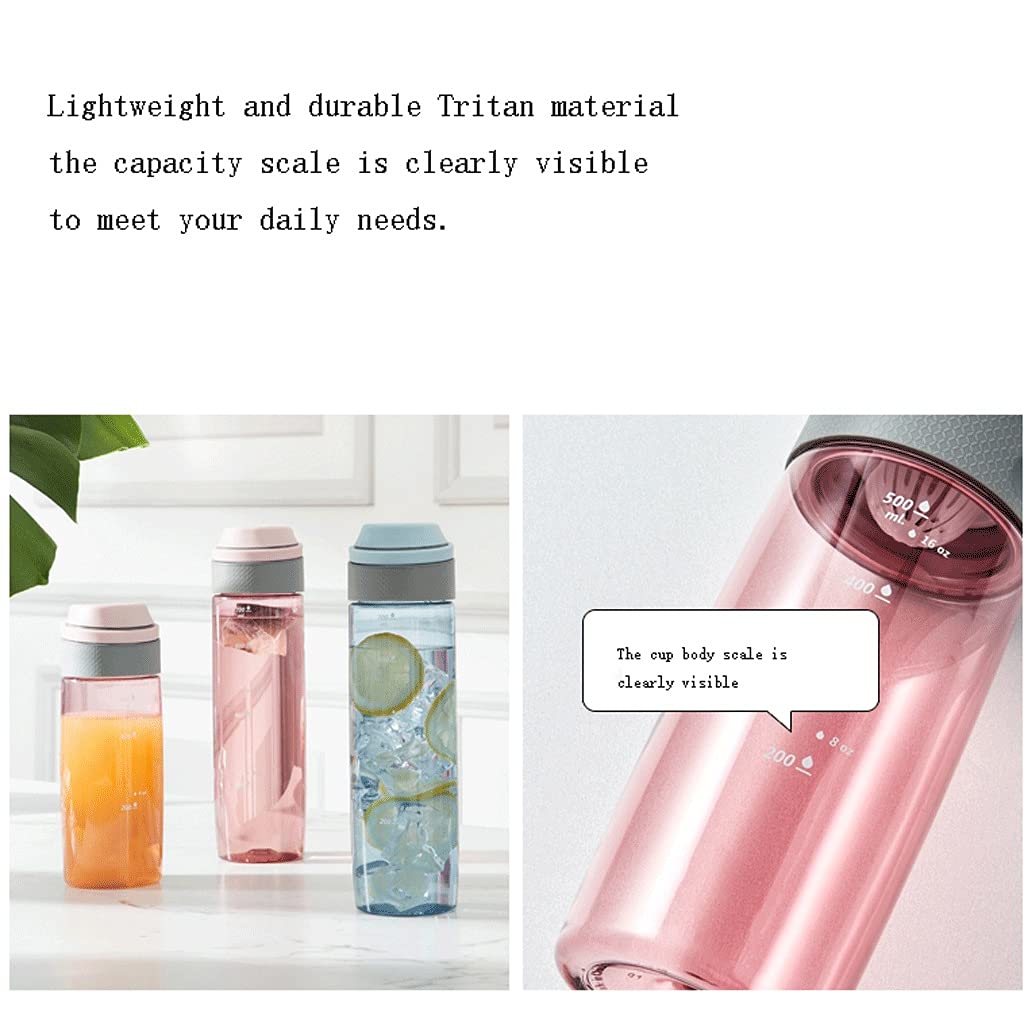 Sportflasche auslaufsicherer Fitness-Trinkwasserflasche mit hoher Kapazität mit Zeitstempel und messendem Skalenweite (Color : Pink, Größe : 550)