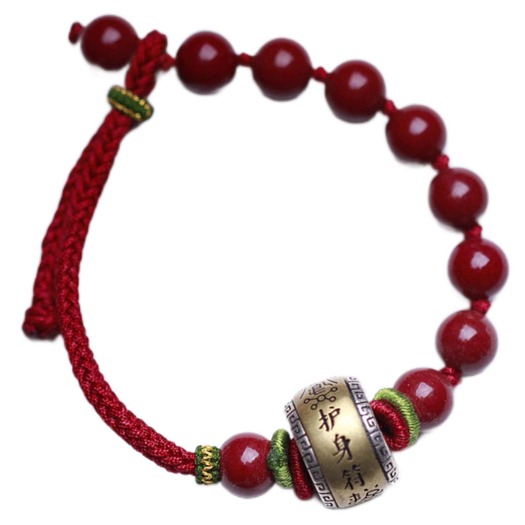 Pulsera Feng Shui Pulsera de Piedra cinabrio Natural Amuleto de Plata esterlina Pulsera de Hilo Rojo Pulsera con Cuentas de Cristal de 8 mm Pulsera Budista Hecha a Mano de la Suerte Talismán para la
