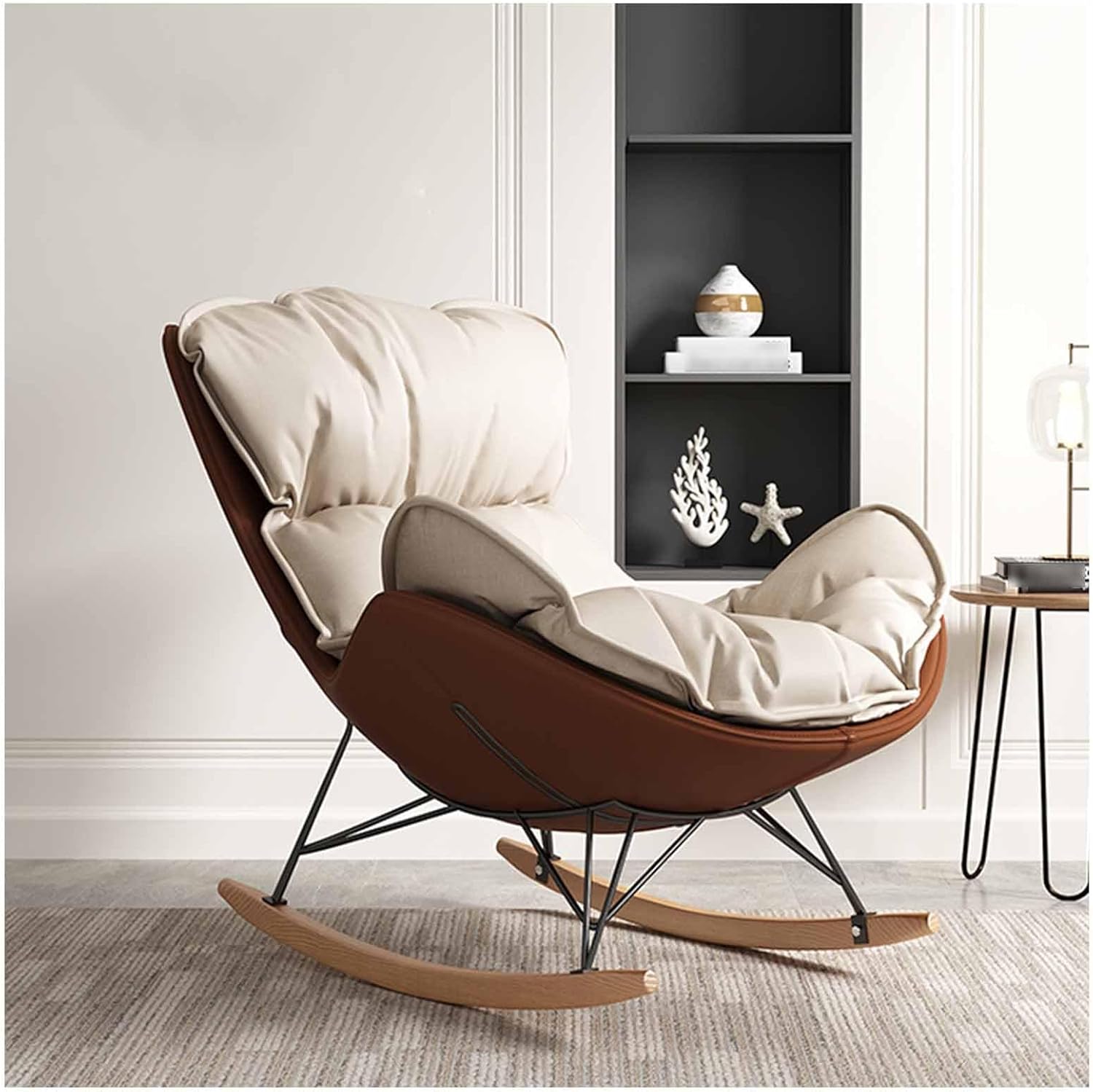 Cuddle Chair, Rocking Chair, Lazy Chair, Nursery Rocking Chair, Reading Chairs for Adults, Relax Chair Armchair Bedroom Chair Living Room Sofa Rocking Chair Recliner for,Orange Color