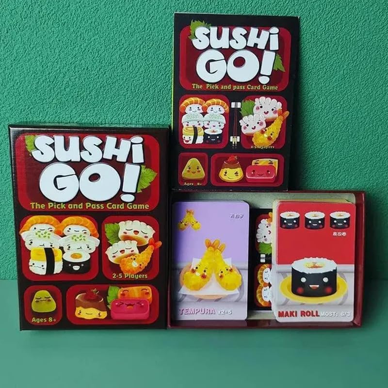 Image of Awestuffs Family Board Games for Adults and Kids - The Pick and Pass Card Game, Family Card Game with Sushi Theme | 2-5 Players, Ages 8+, 15 Minutes Play Time - (Sushi Go!)