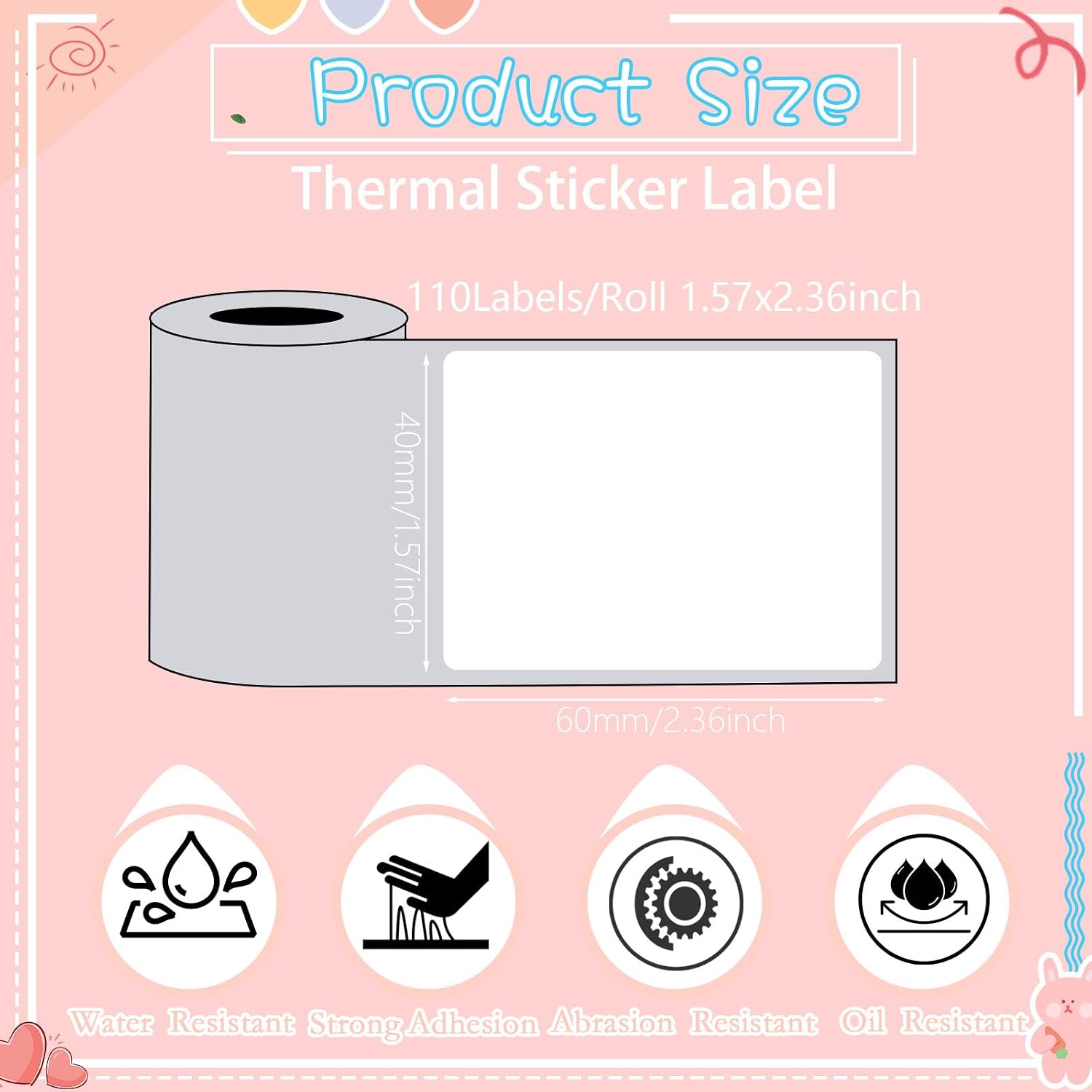Ctosree 12 Rolls Printer Labels Adhesive Thermal Paper Waterproof Thermal Label Stickers Compatible with Phomemo M110 M221 M220 M120 M200 M110s Printer(White,1.57 x 2.36 Inch)