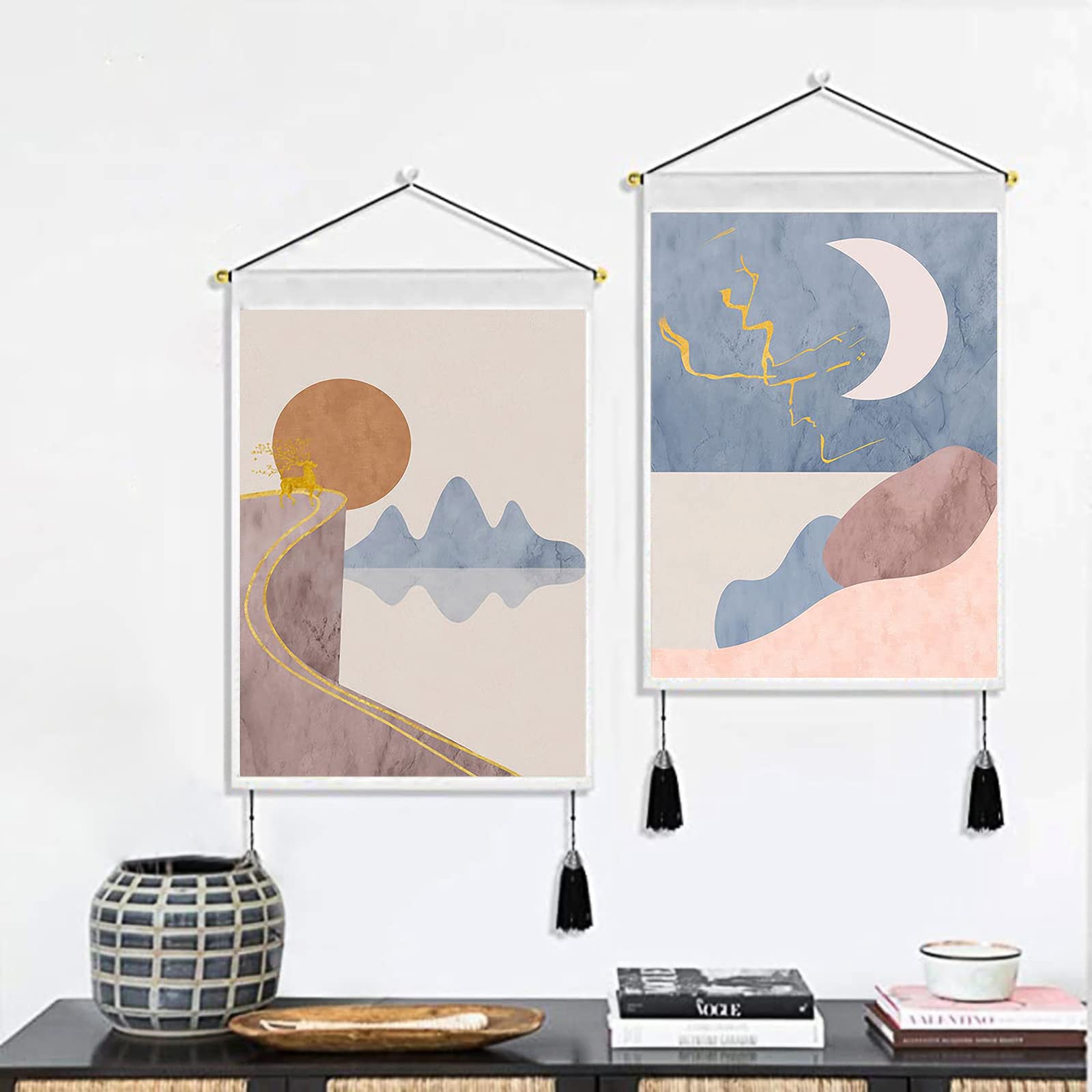 ZOYIEP Set di 2 arazzi da parete in stile boho, con sole e luna, decorazione da parete (C
