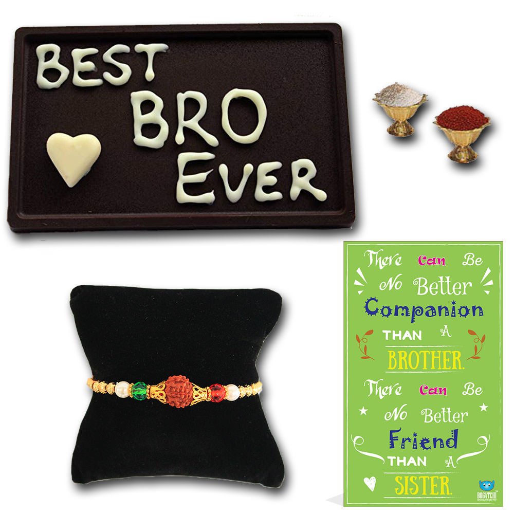 BOGATCHI Best Bro Ever Dark Chocolate ,Free Rakhi, Free Rakhi Greeting Card + Free Roli Chawal-image-30