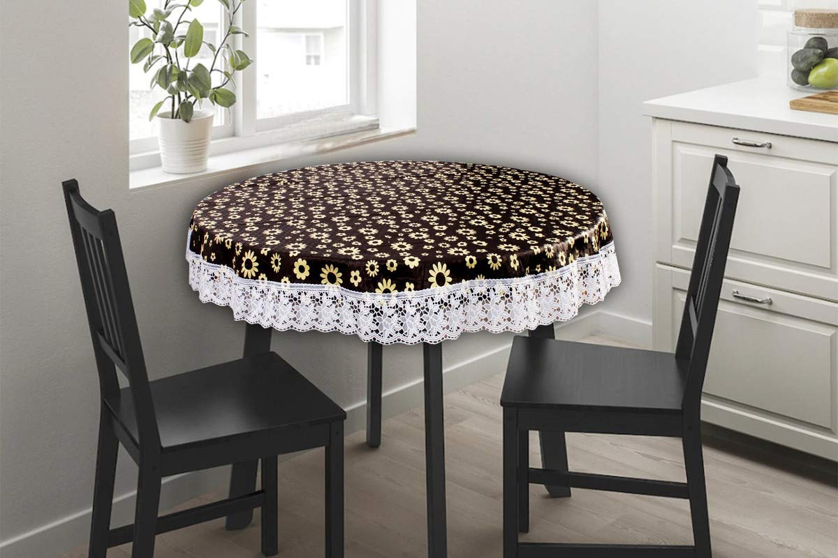 The Furnishing Tree Round Shaped WxL 48x48 Inch Center Table Cover Floral Pattern Yellow, Waterproof PVC-image-5