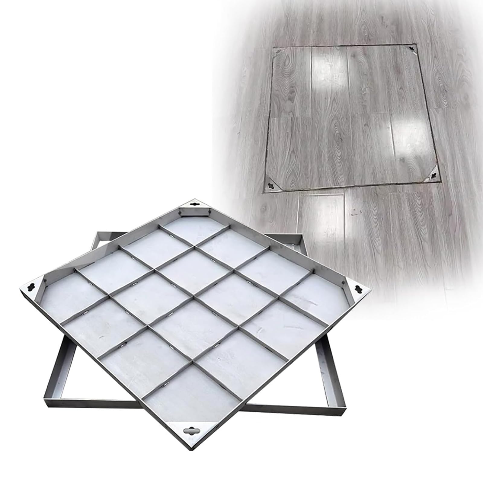 GHHVFEC 304 Stainless Steel Recessed Manhole Cover - Square Inspection Lid for Sewage, Driveways & Patios (300x300mm/11.8x11.8in) - Durable, Heavy-Duty Drainage Solution