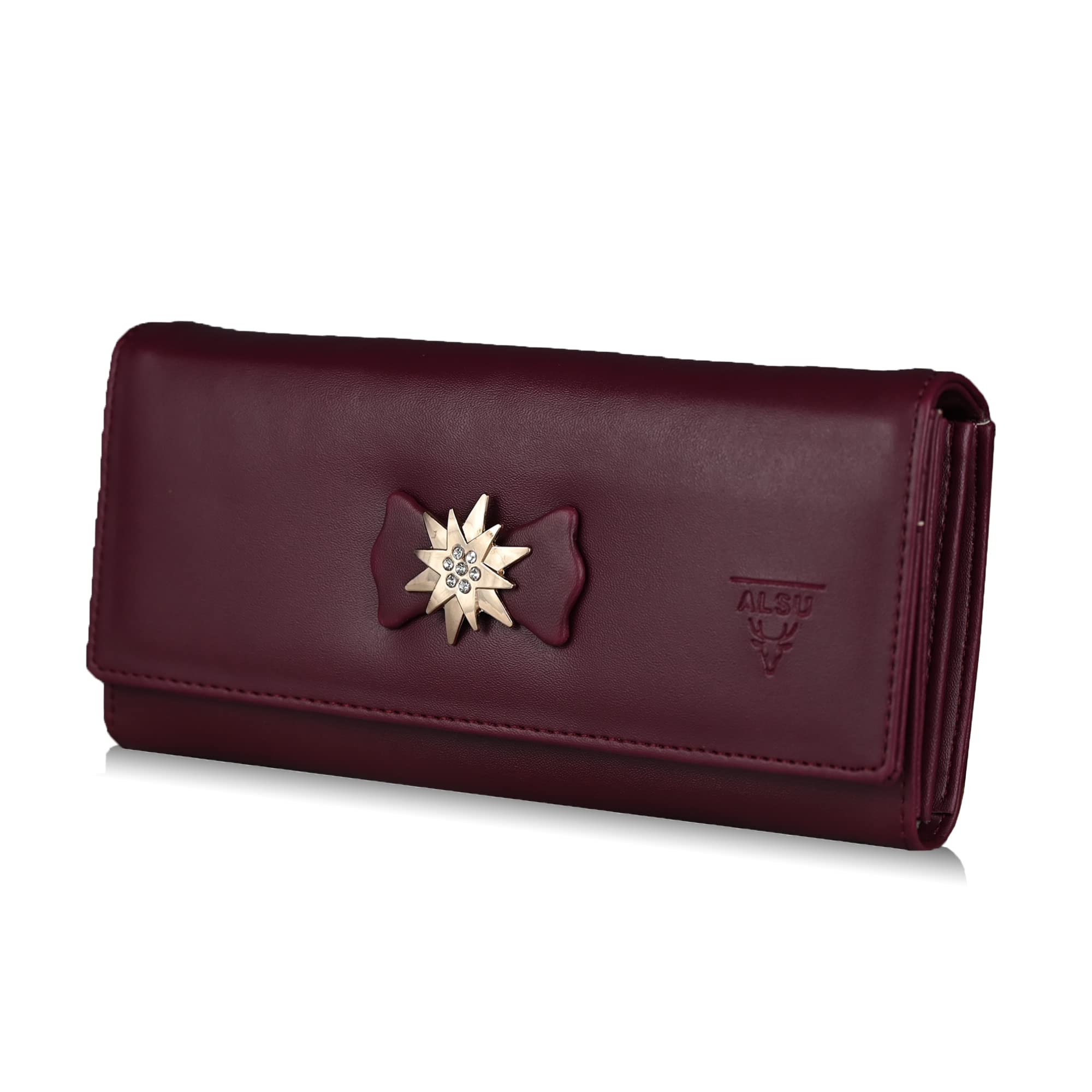 ALSU Women's Wallet Hand Purse Clutch Vegan Leather | Phone Pocket | 4 Card Pocket (Maroon)
