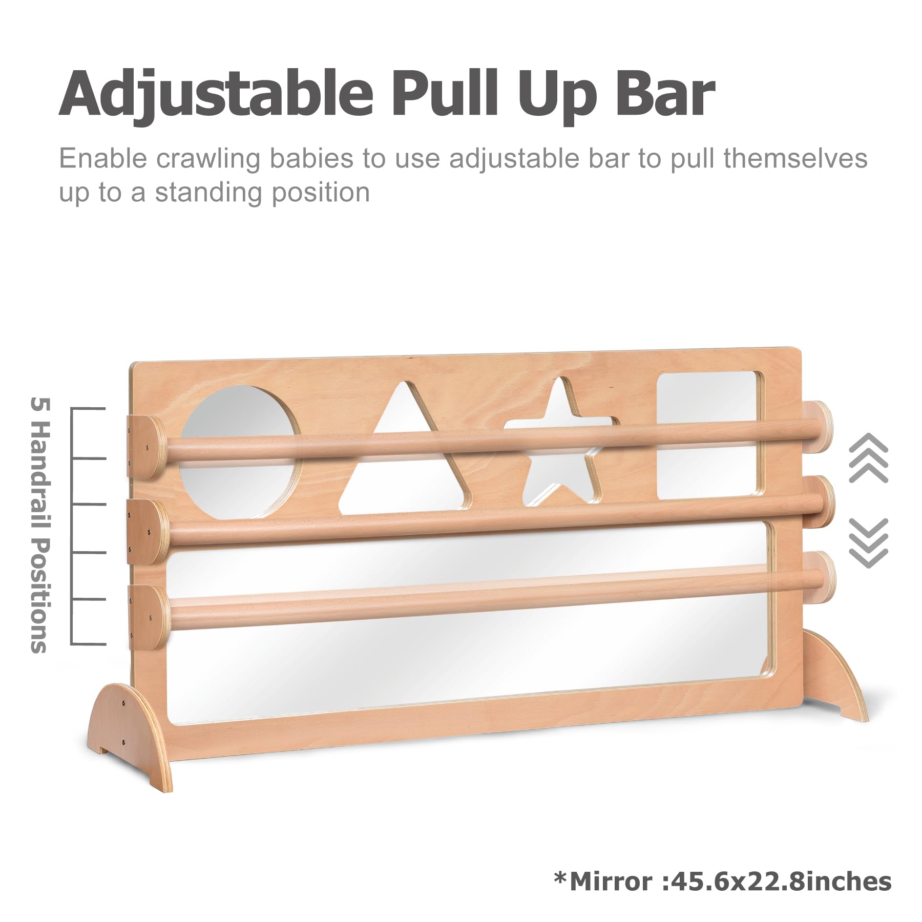 Espejo de seguridad para bebés inastillables con barra de dominadas, juego de exploración de aprendizaje temprano para bebés, muebles Montessori para guardería, preescolar y guardería 6