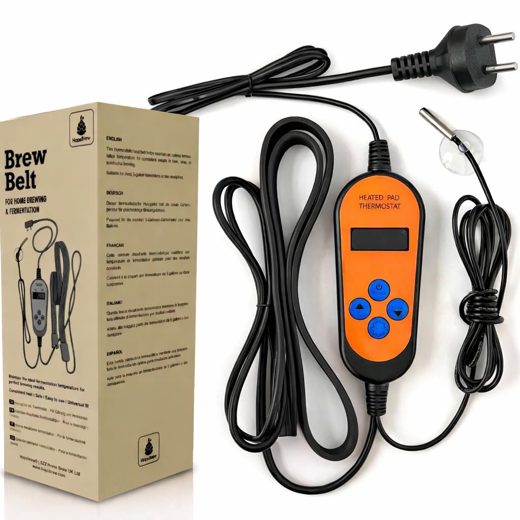 Ceinture chauffante thermostatique – Chauffage de fermentation réglable de 35 W avec thermostat intégré 900 mm en silicone pour bière, vin, cidre, kombucha, demi-jeanne et fermenteurs de 18