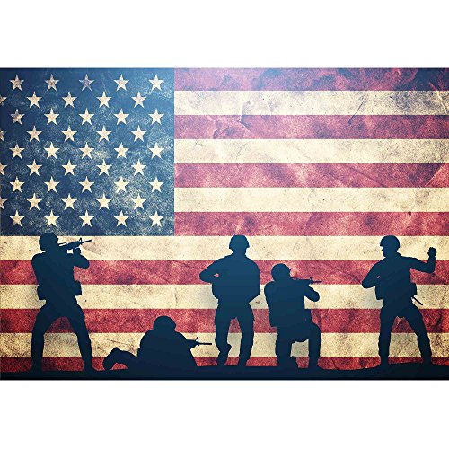 Wall26 - Soldiers In Assault On Grunge Usa Flag. American Army, Military Concept. - Removable Wall Mural | Self-Adhesive Large Wallpaper - 100X144 Inches #TOP1