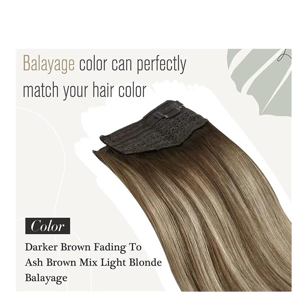 Haarverlängerung Fish Line Echthaar-Verlängerungsdraht, Naturhaar, einteilig, unsichtbarer Draht, Haartresse mit 2 Clips Clip in Haarextension(Platinum Blonde,12 inch)