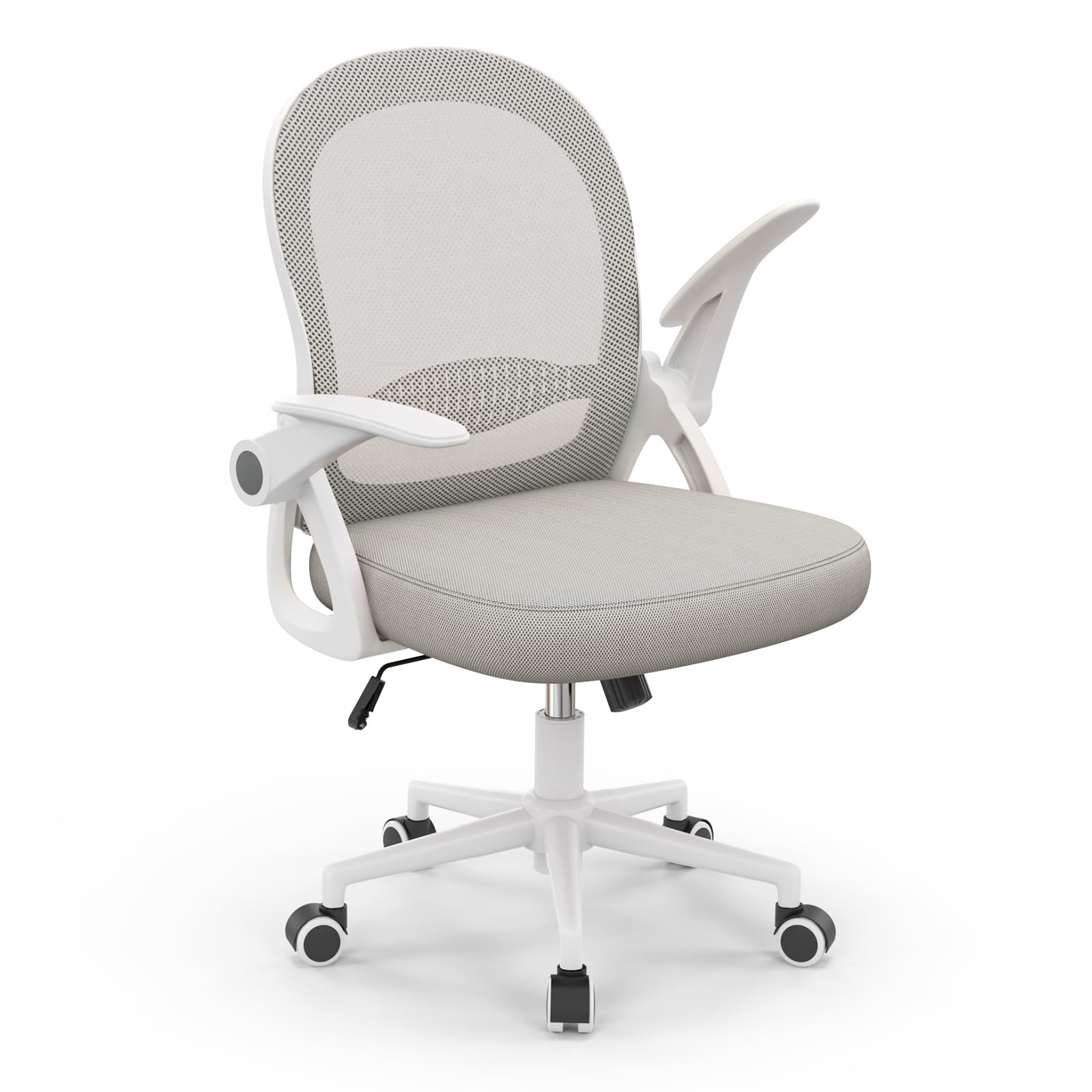 naspaluro Silla de Oficina, Silla de Escritorio Ergonómica con Malla Transpirable, Reposabrazos Abatibles, Silla para Ordenador de Altura Regulable, Silla Giratoria de 360°, Gris