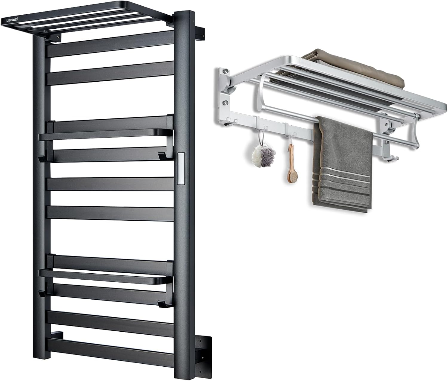 Electric Wall Mounted Towel Warmer Rack with 24 Inch Towel Racks for Bathroom, Towel Rack with Shelf, Towel Storage Organizer for Bathroom Lavatory